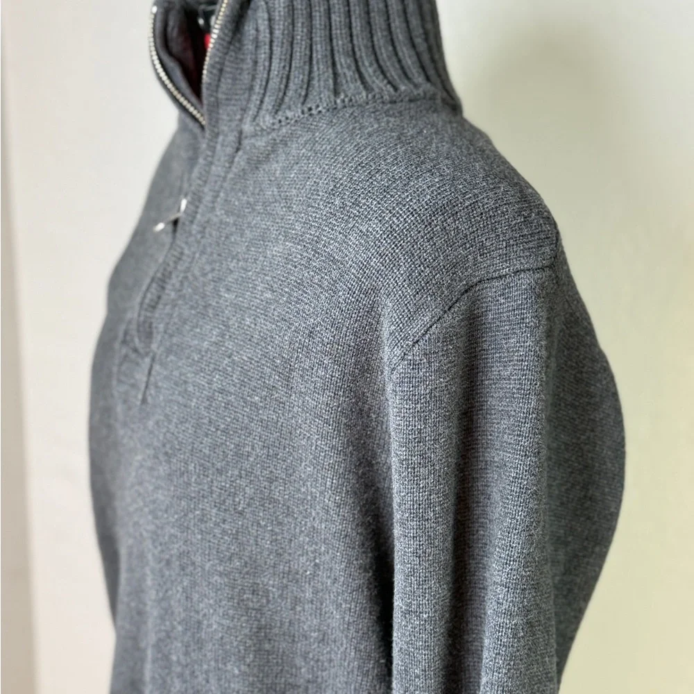 J.Crew Gray 1/4 Zip Mock Ribbed Neck 100% Cotton Sweater Size XL